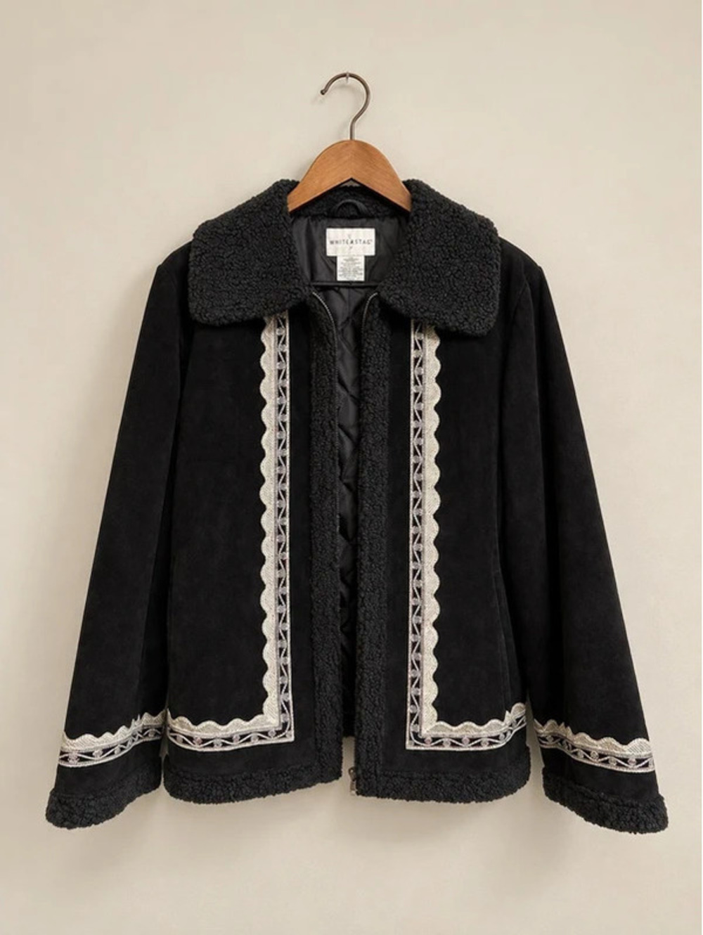 White Stag Black Leather Embroidered Sherpa Jacket 1X 16W